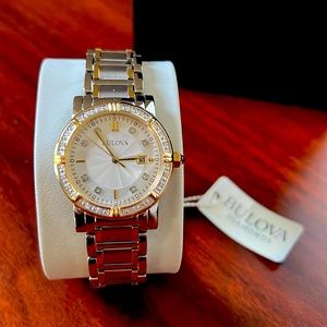 Women Bulova Two Tone watch 24 Diamonds 98R226